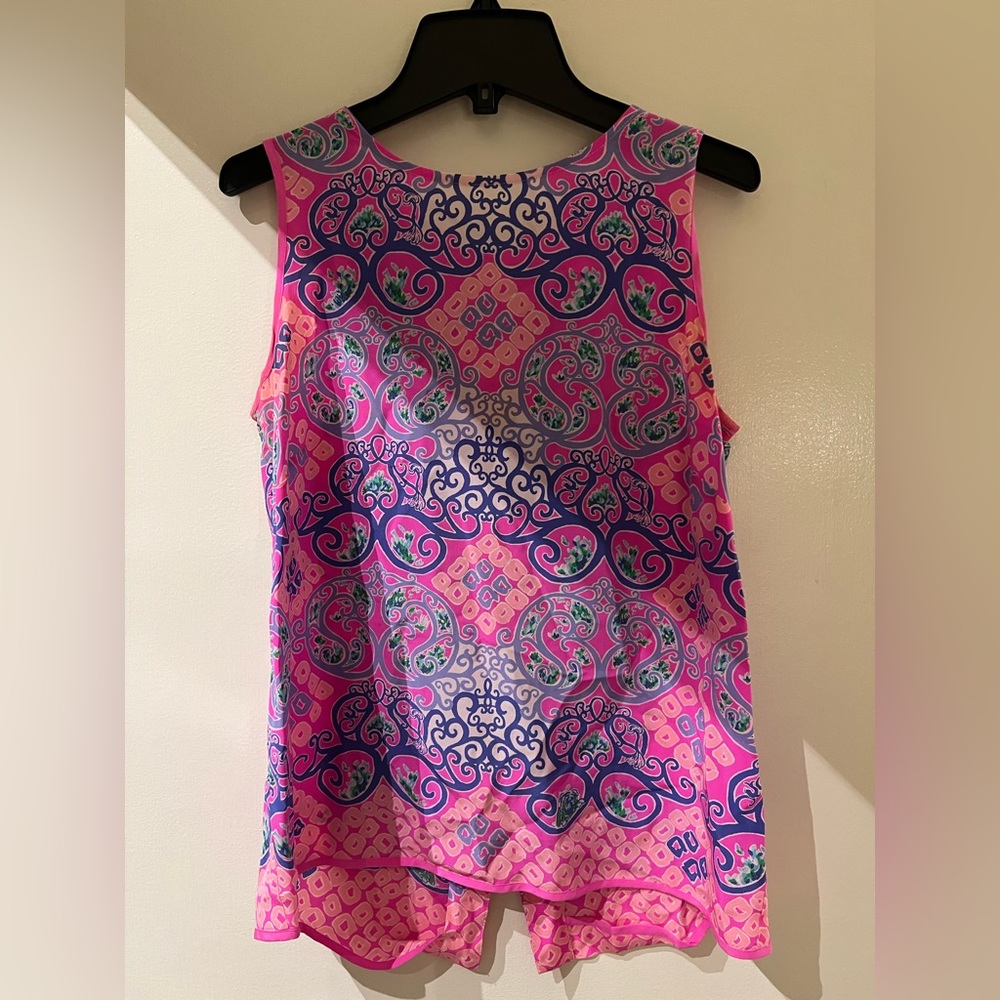 Lilly Pulitzer XS Silk Print Tank with Button Up Back
